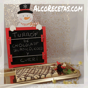 Turrón de chocolate blanco con coco tostado y curri